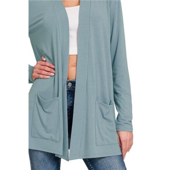 Zenana Slouchy Lightweight Open Front Pocket‎ Cardigan - Picture 3 of 3